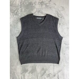 Oscar de la Renta Mens Sweater Vest XL Gray Argyle Knit V-Neck Old Money Preppy